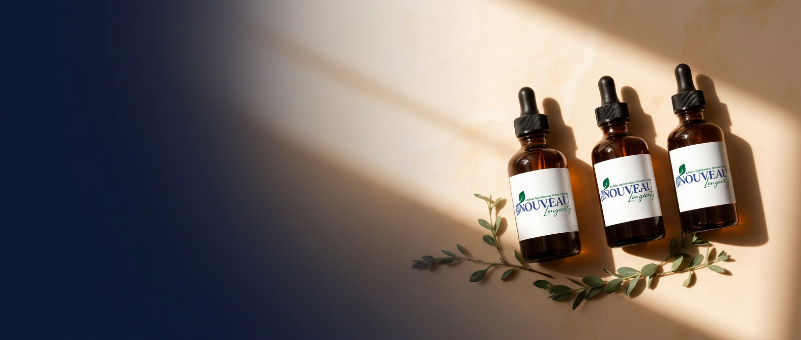 Nouveau Longevity peptide bottles on marble